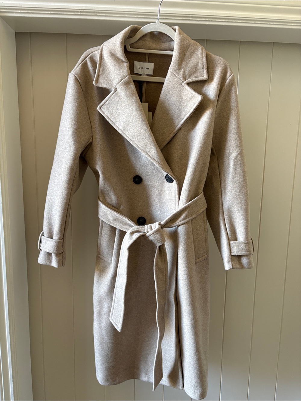 Love Tree Women's Double-Breasted Beige-Cream Pea Coat NEW with Tags